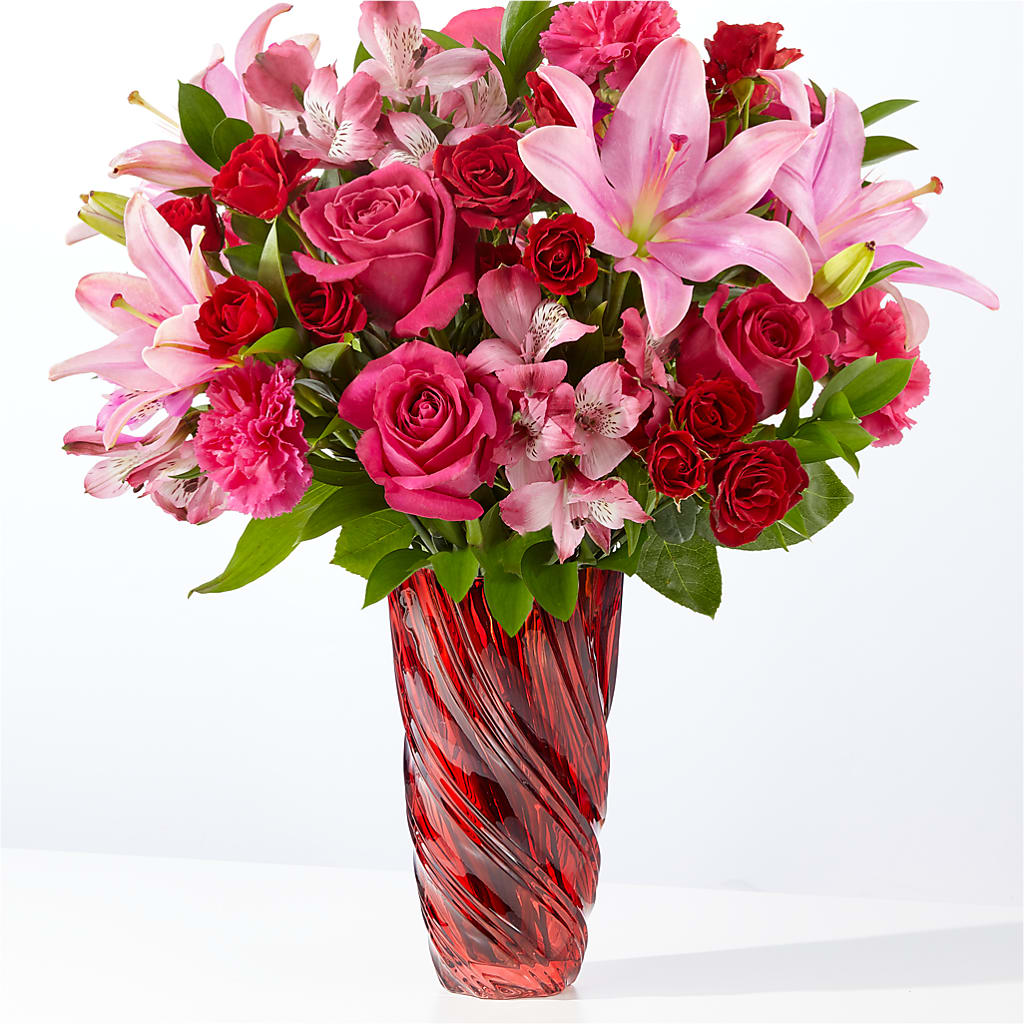 In Love Bouquet with Luxe Swirl Vase – Floral Insight, Houston TX