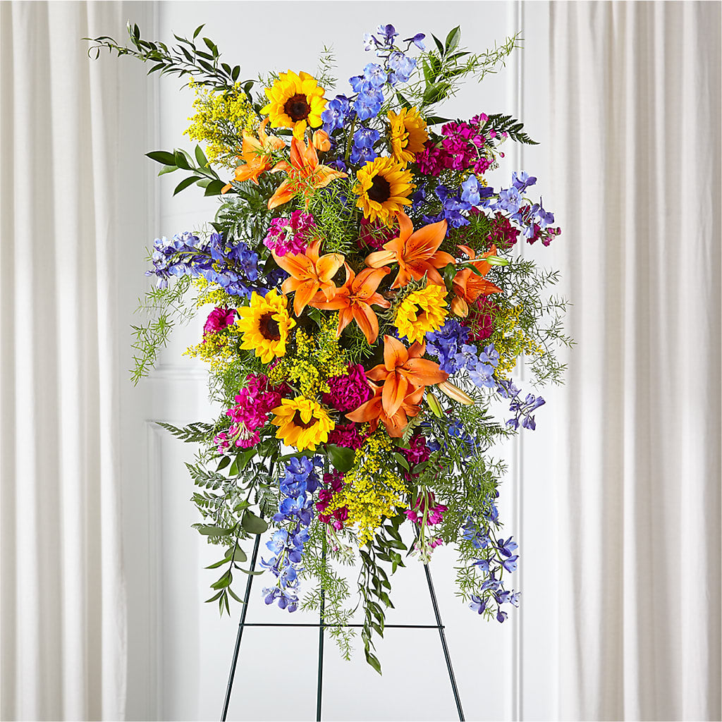 Sunlit Memories Standing Spray (Standard) – Floral Insight, Houston TX
