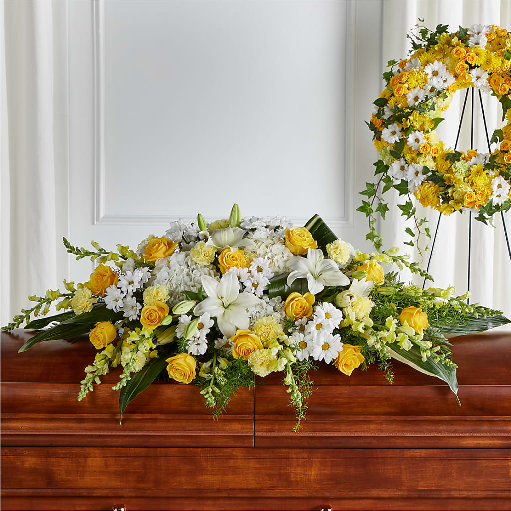 Golden Harmony Casket Spray – Floral Insight, Houston TX