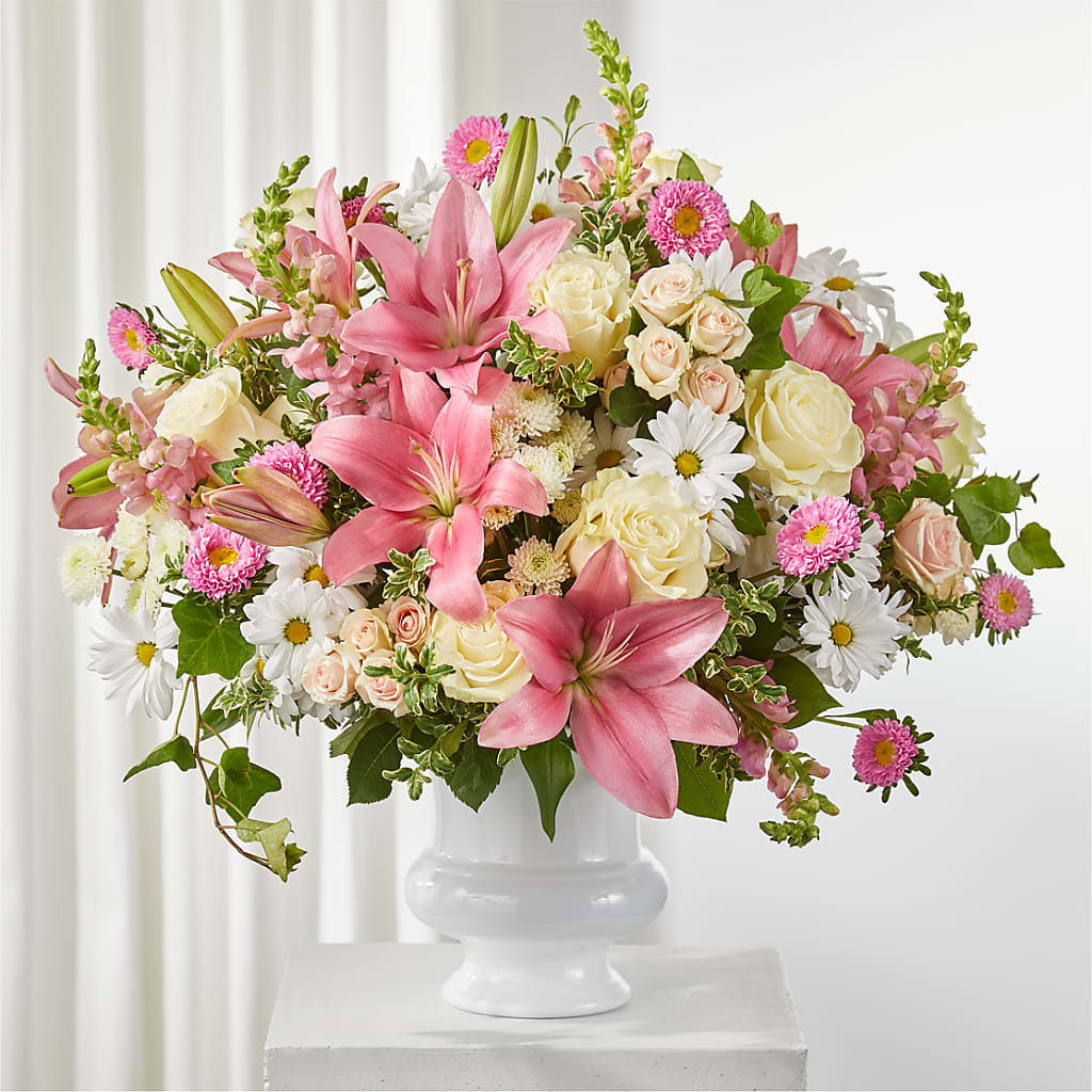 Empathetic Blooms Urn Arrangement – Floral Insight, Houston TX