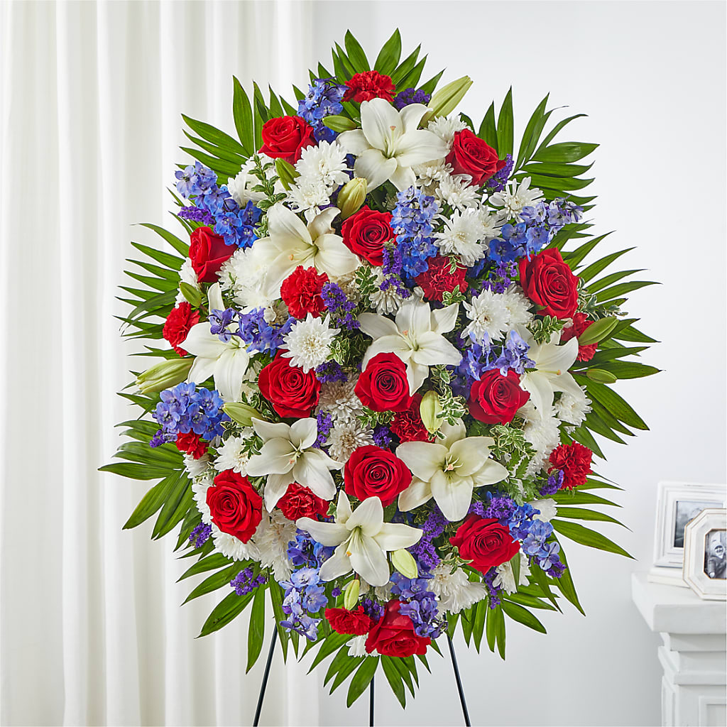 Cherished Service Standing Spray – Floral Insight, Houston TX