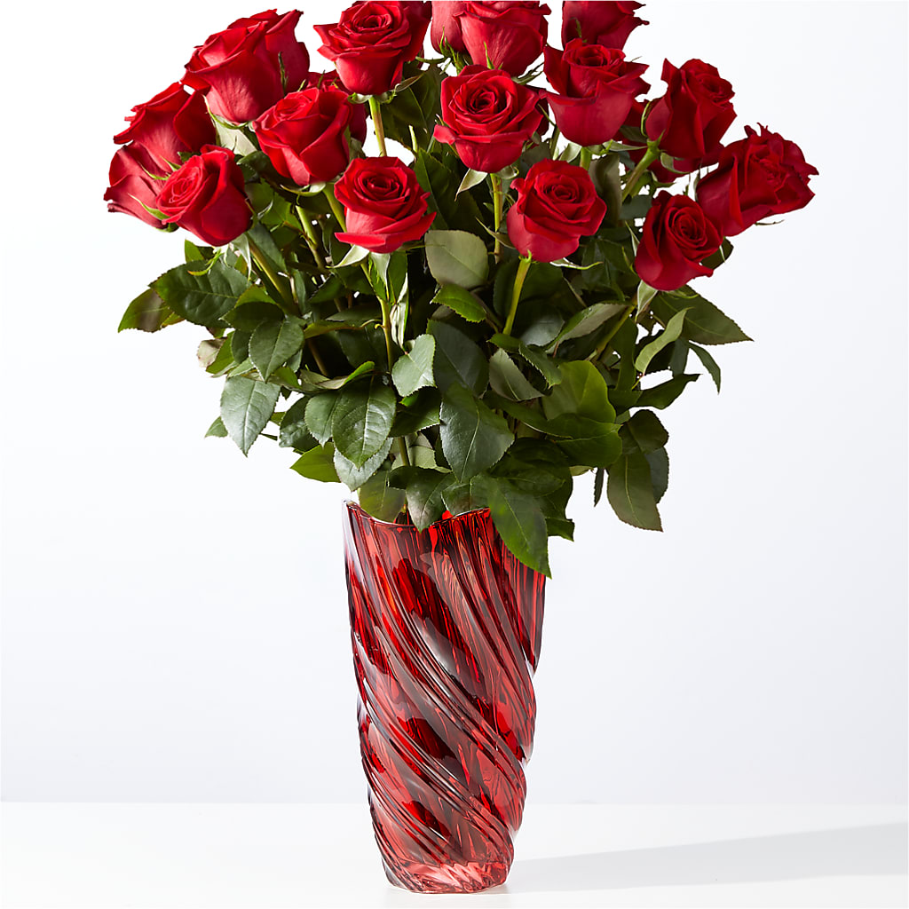 Classic Love Red Rose Bouquet with Luxe Swirl Vase – Floral Insight, Houston TX